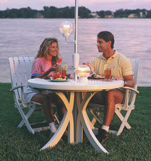 couple eating outdoors using citronella lamp